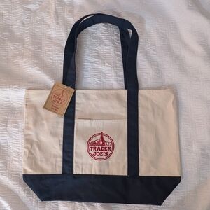 NWT Trader Joe's Cream and Navy Blue Tote Bag